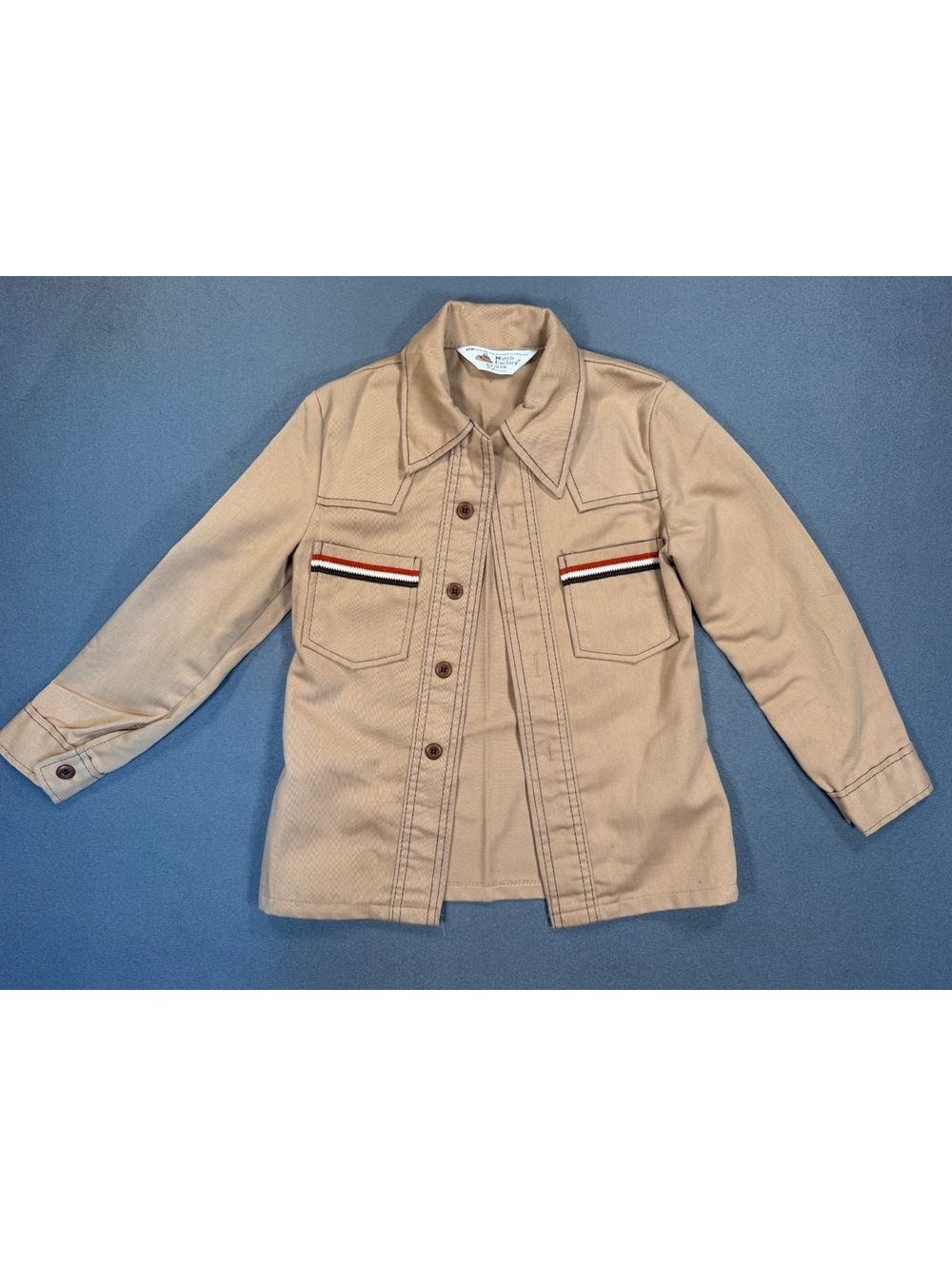 Vintage 70s JCPenney Match Factory Kids Shirt Western Point Collar Tan Retro